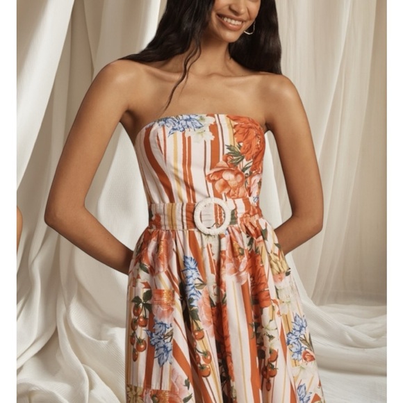 Tik Tok Famous Maeve Strapless Belted A-Line Midi Floral Mixed Media Dress, NWT - Picture 6 of 6